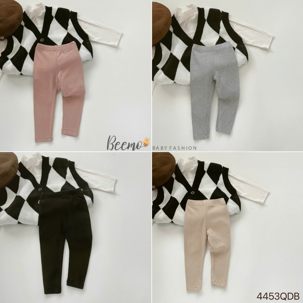 Quần legging trơn màu bé gái, quần cotton tăm leggings dáng ôm trơn màu cho bé