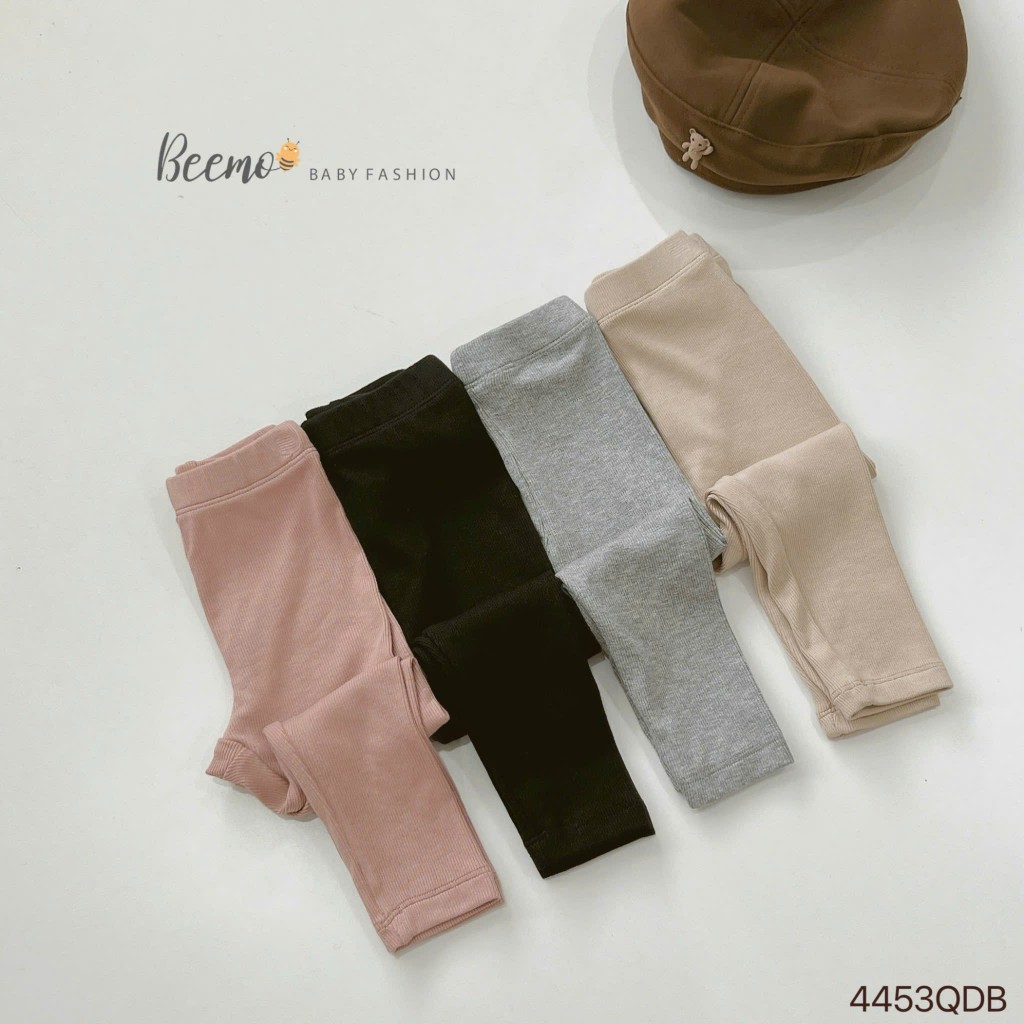 Quần legging trơn màu bé gái, quần cotton tăm leggings dáng ôm trơn màu cho bé