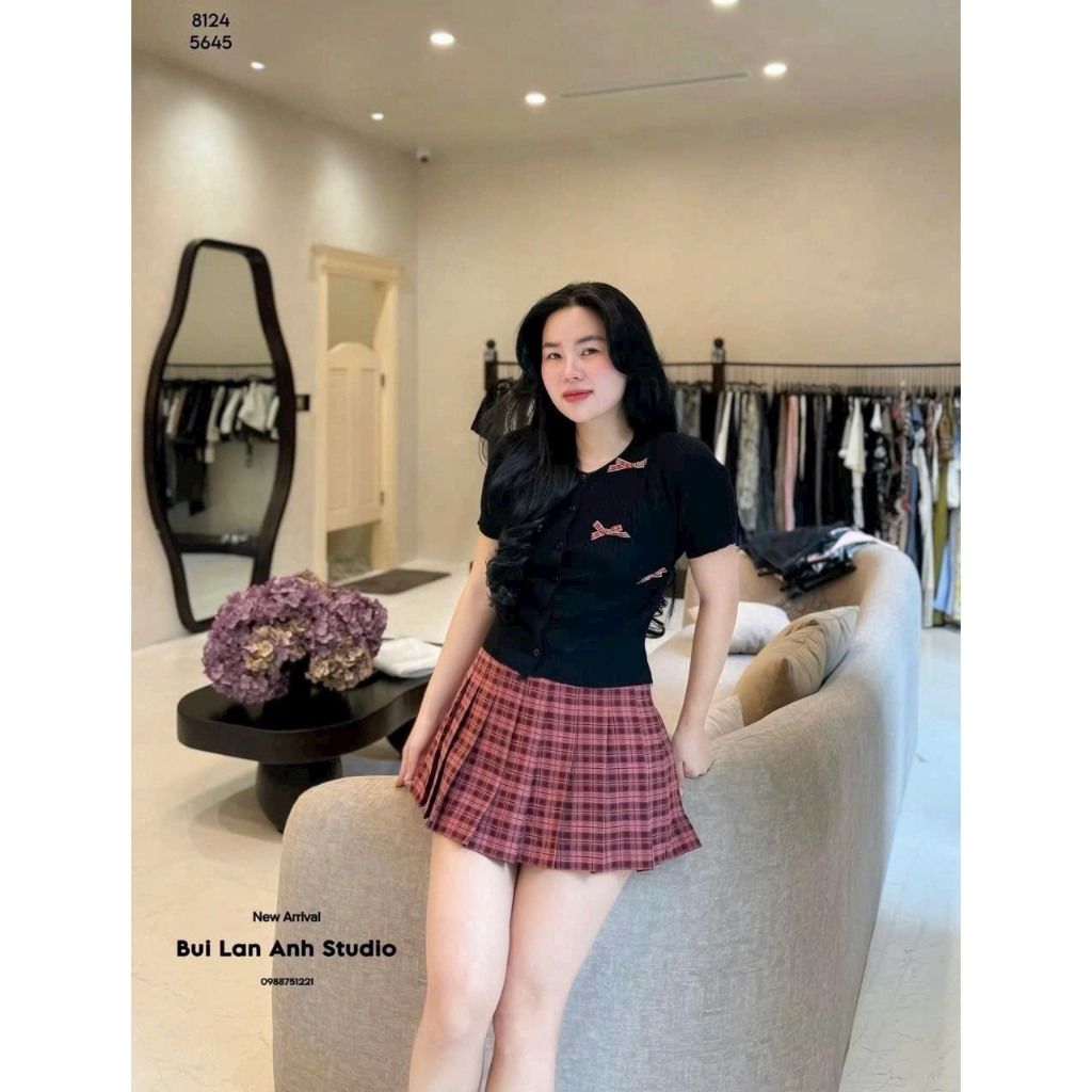 ☘️ Áo len đính nơ cái cúc tay cộc, chất len cừu hàng QC. dễ phối đồ. đi chơi, đi làm , đi học đều ok