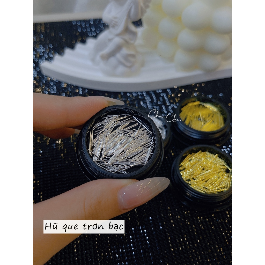 Set que vàng bạc trang trí móng, phụ kiện que nail, set que kim loại, phụ kiện nail chính hãng