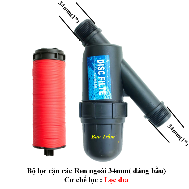 Bộ lọc cặn, rác ren ngoài phi 34 dùng cho hệ thống tưới tự động, phun ...