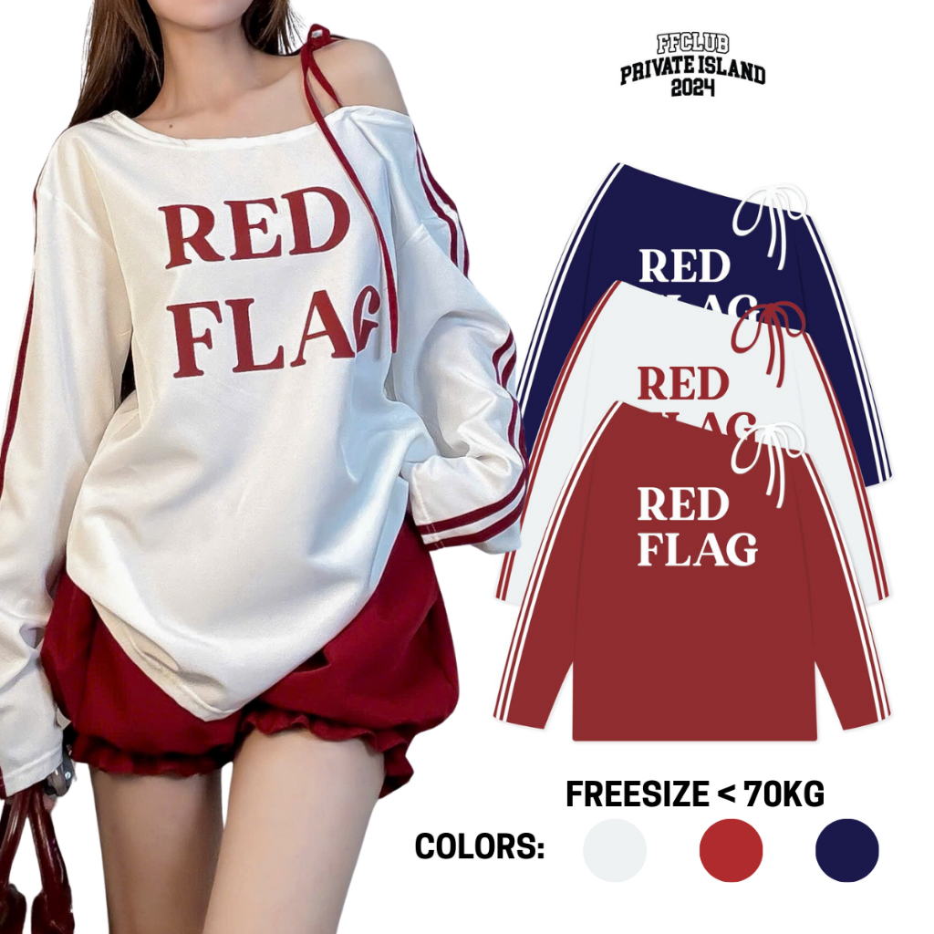 ÁO KAKI NỮ LỆCH VAI TAY DÀI PHỐI DÂY FFCLUB REDFLAG FORM RỘNG MIX