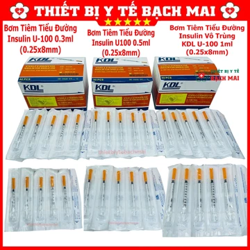 Bơm Tiêm Insulin Tiêm Tiểu Đường, Thẩm Mỹ KDL U100 -1ml ,U100-0.5ml , U100-0.3ML ,U40-1ML [Hộp 100 Cái ]