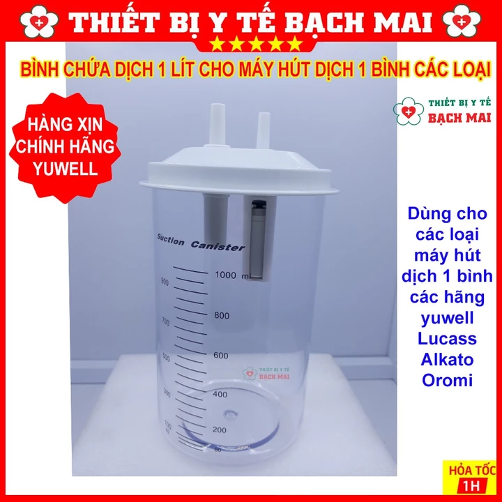 Bình Hút Dịch 1 Lít - Cốc Đựng Chứa Dịch Nhựa 1000ml Dùng Cho Máy Hút Dịch 1 Bình Yuwell, Lucass, Alkato Các Loại