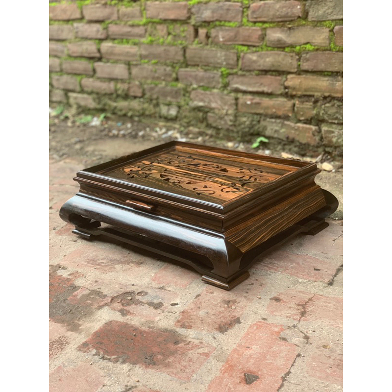 khay trà gỗ Cẩm ,hương , mun hoa phun Trần 37x47 cao 15cm có khay inox bên dưới chống tràn