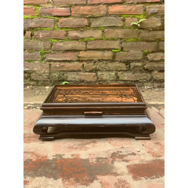 khay trà gỗ Cẩm ,hương , mun hoa phun Trần 37x47 cao 15cm có khay inox bên dưới chống tràn
