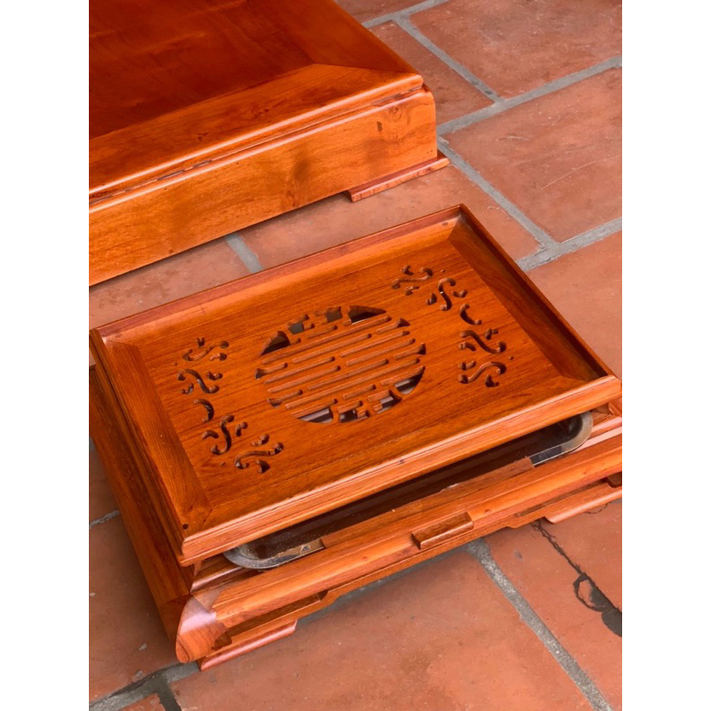 khay trà gỗ Cẩm ,hương , mun hoa phun Trần 37x47 cao 15cm có khay inox bên dưới chống tràn