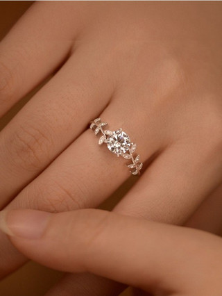 S925 Bạc Moissanite Nhẫn Nhánh Nguyệt Quế Có Thể Điều Chỉnh Kích Thước Nữ Tặng S35