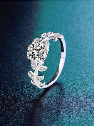 S925 Bạc Moissanite Nhẫn Nhánh Nguyệt Quế Có Thể Điều Chỉnh Kích Thước Nữ Tặng S35