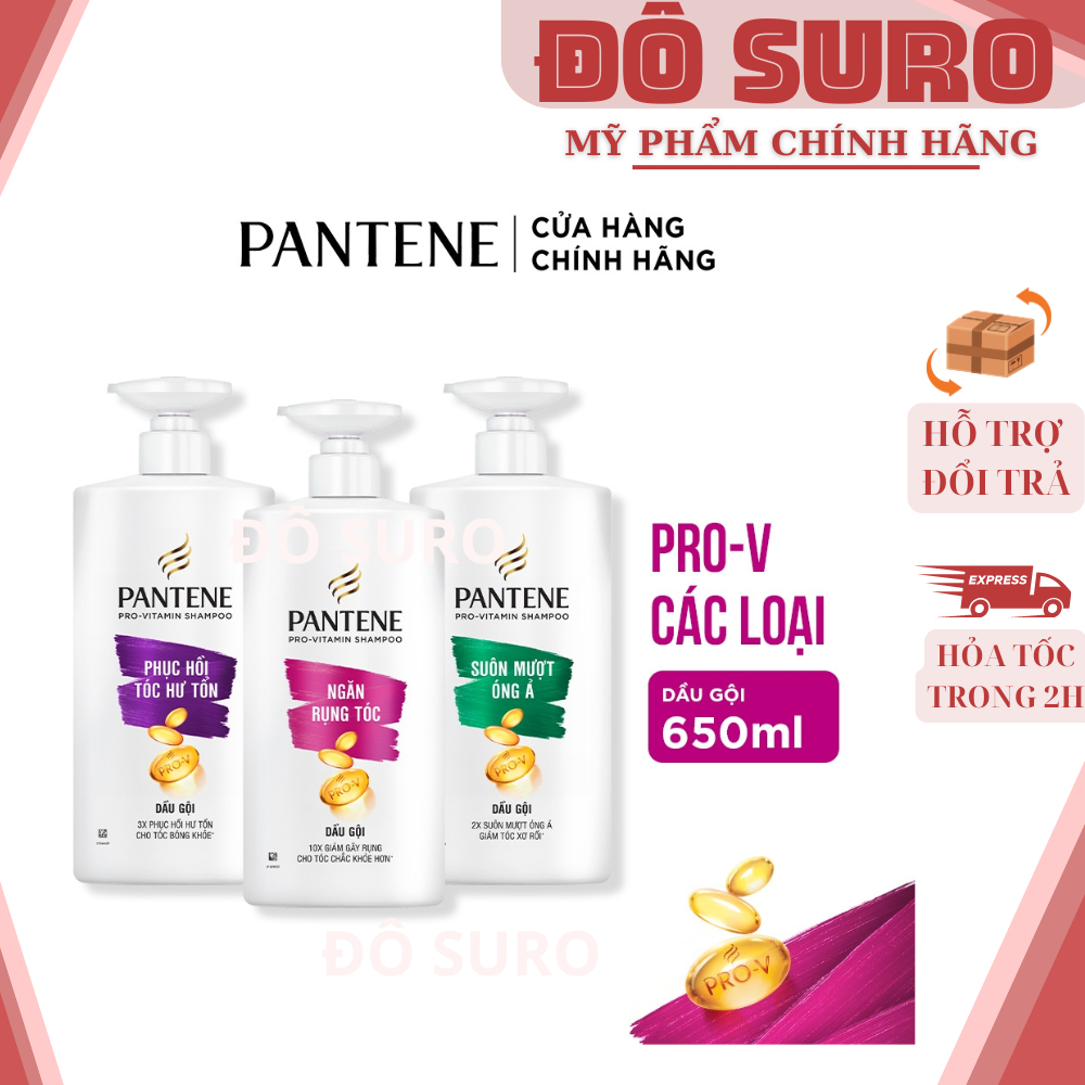 Dầu Gội PANTENE Pro-V Ngăn Rụng Tóc/ Phục Hồi Hư Tổn/ Suôn Mượt Óng Ả Chai 650ML