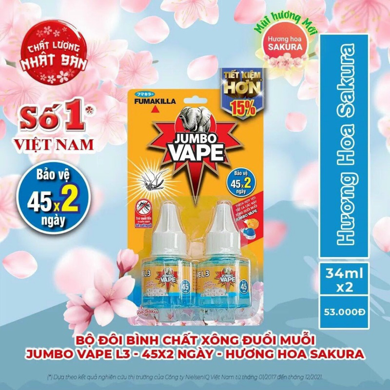 Bộ máy xông tinh dầu đuổi muỗi, bình chất xông thay thế Jumbo Vape thương hiệu Nhật Bản