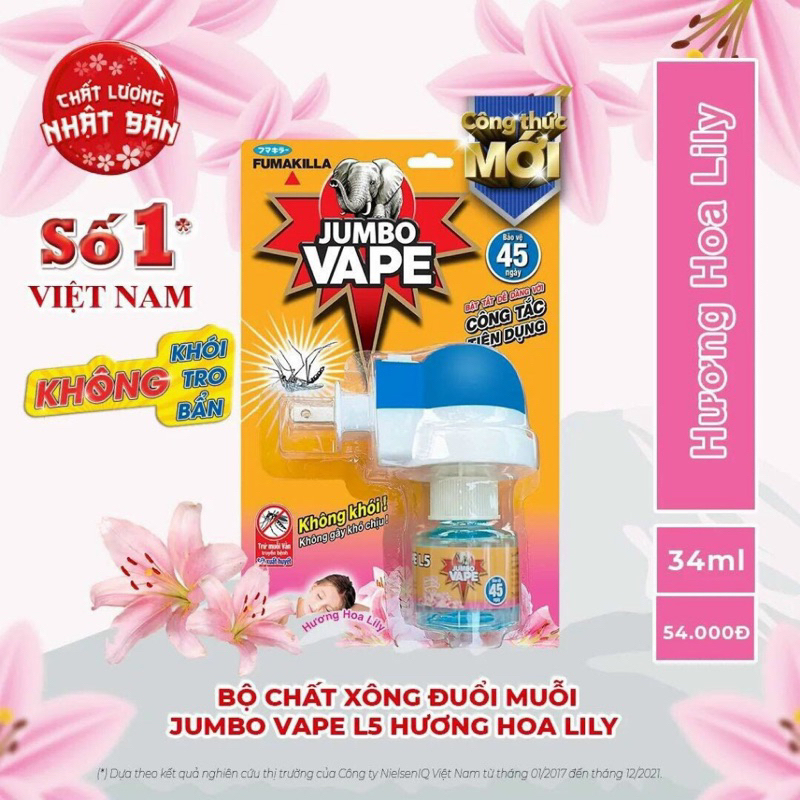 Bộ máy xông tinh dầu đuổi muỗi, bình chất xông thay thế Jumbo Vape thương hiệu Nhật Bản