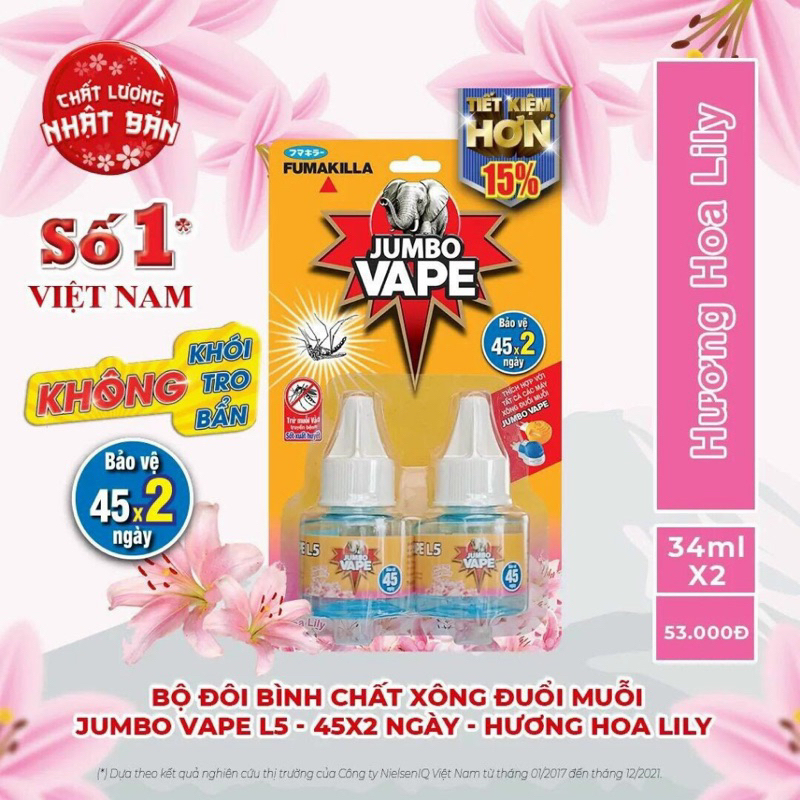 Bộ máy xông tinh dầu đuổi muỗi, bình chất xông thay thế Jumbo Vape thương hiệu Nhật Bản