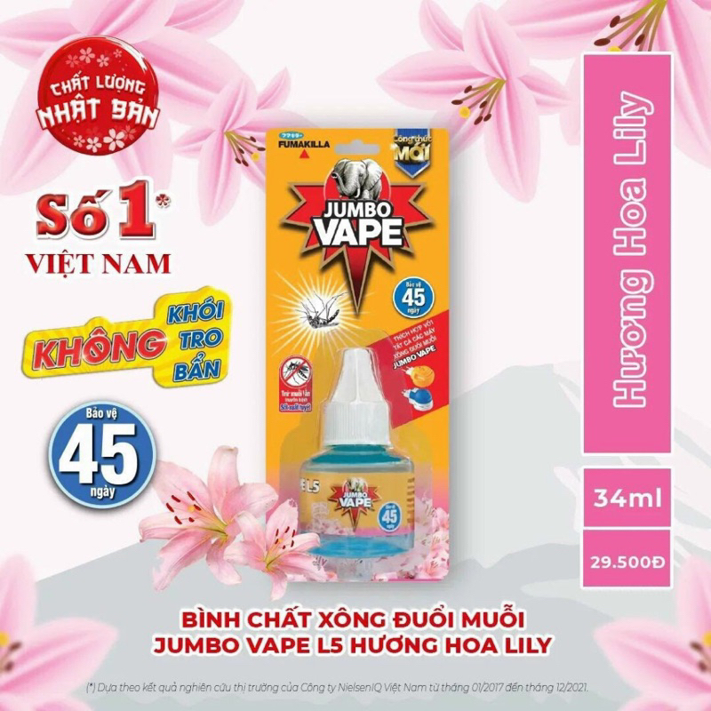 Bộ máy xông tinh dầu đuổi muỗi, bình chất xông thay thế Jumbo Vape thương hiệu Nhật Bản