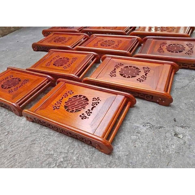 khay trà chân cuốn gỗ hương và gỗ mun hoa 28x48 và 32x55cm