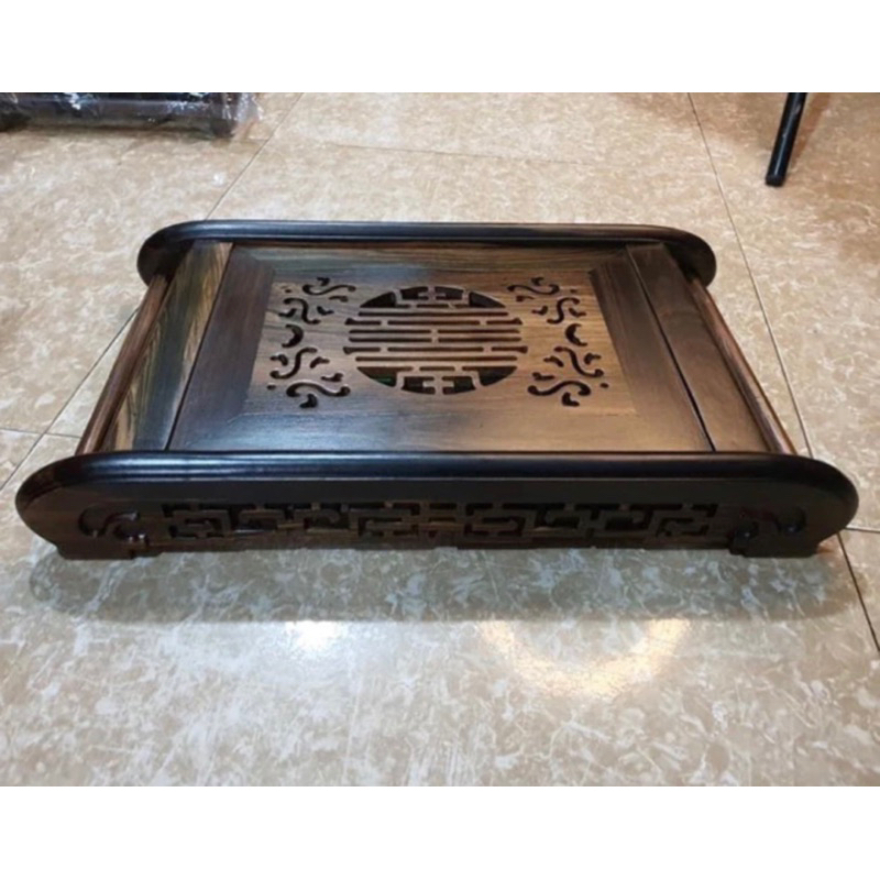 khay trà chân cuốn gỗ hương và gỗ mun hoa 28x48 và 32x55cm