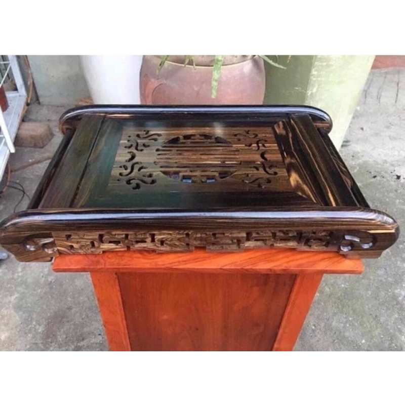 khay trà chân cuốn gỗ hương và gỗ mun hoa 28x48 và 32x55cm