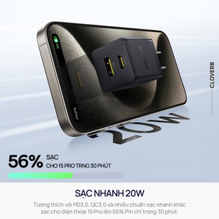 Củ Sạc Nhanh 20W Baseus Palm 2 Cổng USB-C USB-A cho iPhone iPad