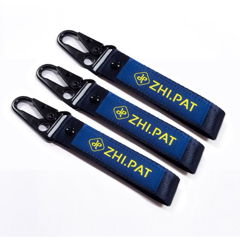 móc chìa khoá thêu logo mầu xanh