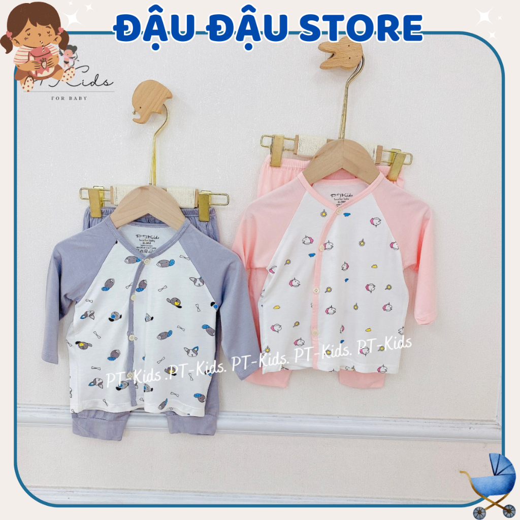 Set 5 Bộ dài tay sơ sinh chất thun lạnh cho bé mềm mịn thoáng mát từ 3-9kg cho bé trai, gái DL10 Đậu Đậu Store