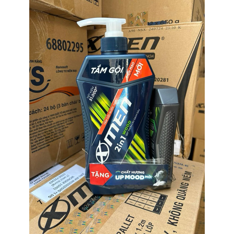 Sữa tắm gội 2 in 1 nước hoa XMen Wood Sport thơm lâu 650g tặng