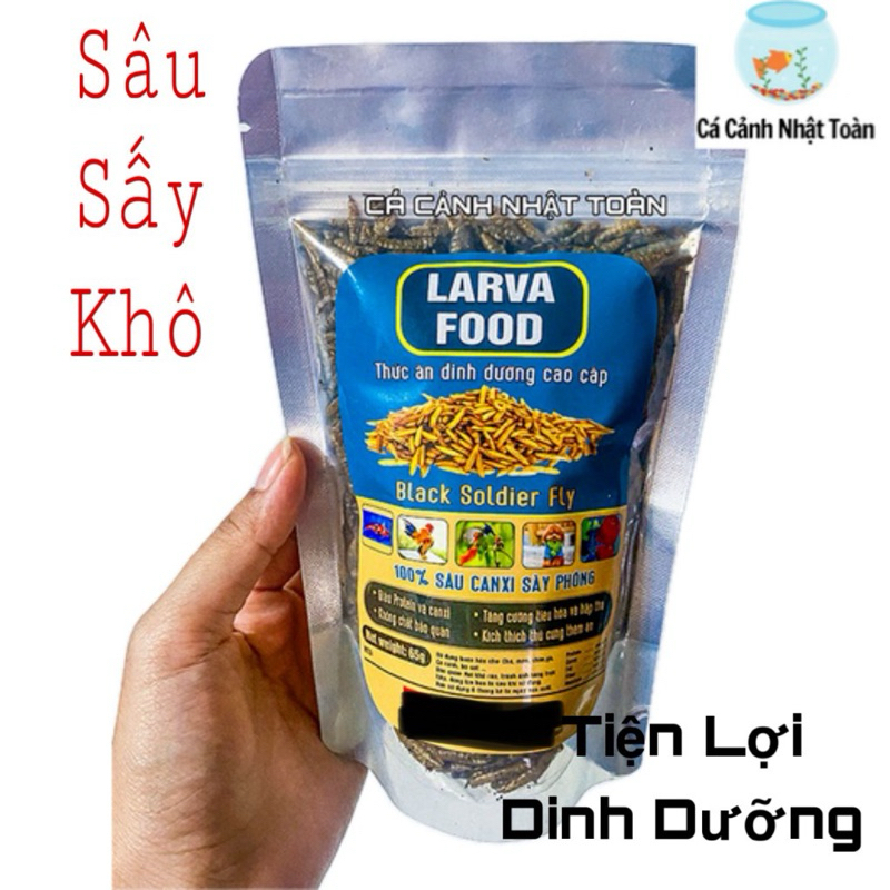 SÂU CANXI SẤY KHÔ CHO CÁ CHIM VÀ BÒ SÁT 100G, 500G LARVA FOOD BLACK SODIER FLY