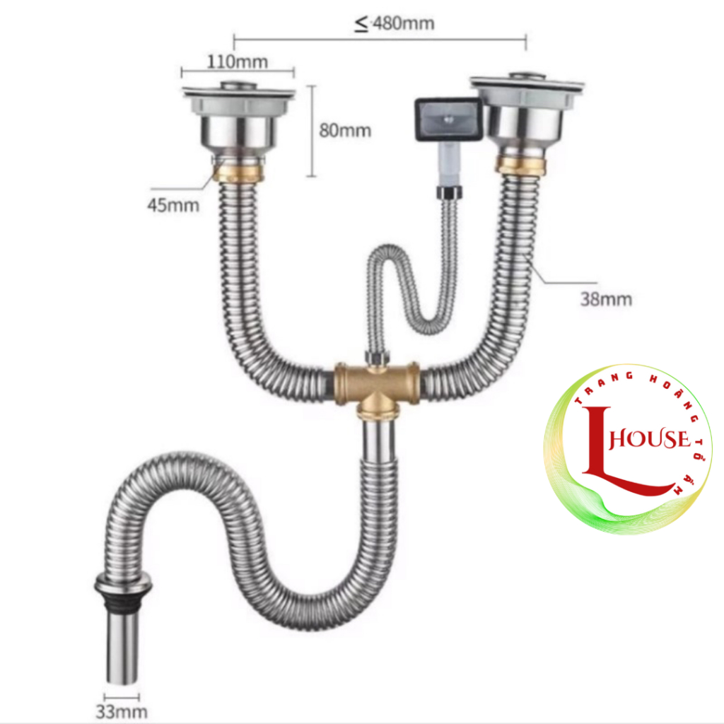 Xi Phông Chậu Rửa Bát 2 Hố Inox Cao Cấp Kiểu Chun Uốn - Bẻ Cong cho Bồn ...