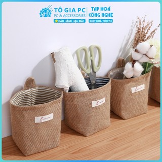 Túi Vải Lanh Đựng Đồ Treo Tường - Giỏ Đựng Đồ Lưu Trữ Decor Văn Phòng, Bàn Làm Việc