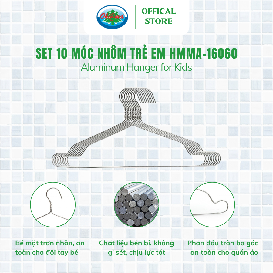 Ảnh Set 30 Móc Nhôm Treo Quần Áo Trẻ Em Ohiama Aluminum Hanger for Kids HMMA-16060 - Mắc Phơi Đồ Cho Bé 2