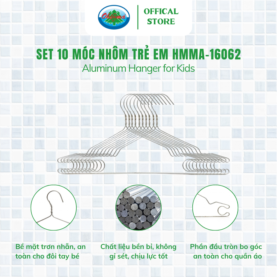 Ảnh Set 30 Móc Nhôm Treo Quần Áo Trẻ Em Ohiama Aluminum Hanger for Kids HMMA-16062 - Mắc Phơi Đồ Cho Bé 2