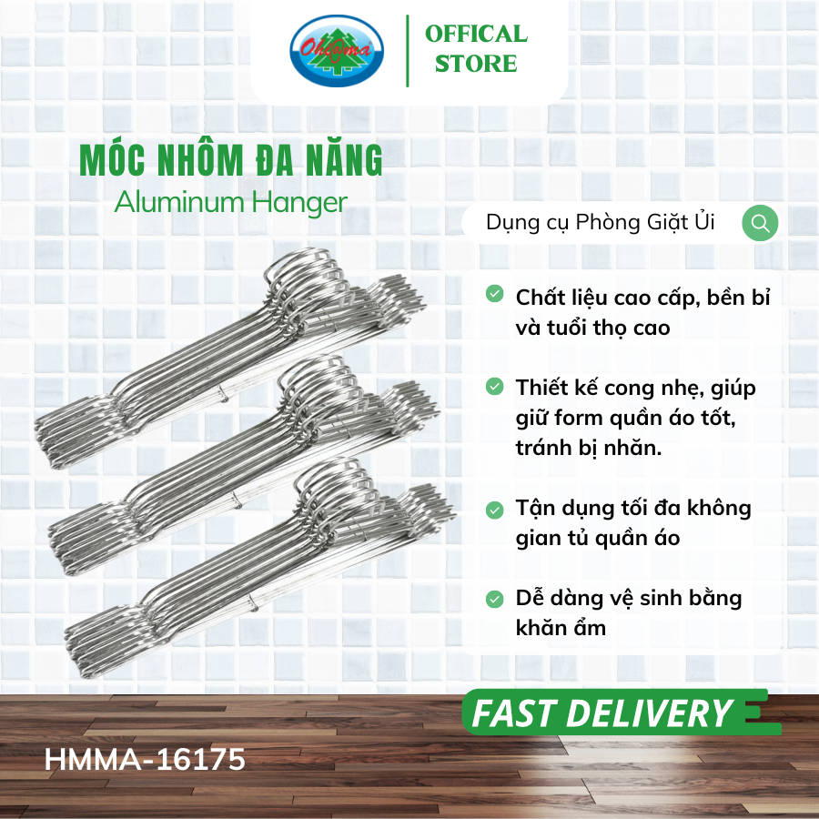 Ảnh Set 30 Móc Nhôm Treo Quần Áo Ohiama Aluminum Hanger HMMA-16175 - Mắc Phơi Đồ Đa Năng Chính Hãng 1