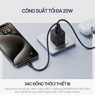 Củ Sạc Nhanh 20W Baseus Palm 2 Cổng USB-C USB-A cho iPhone iPad