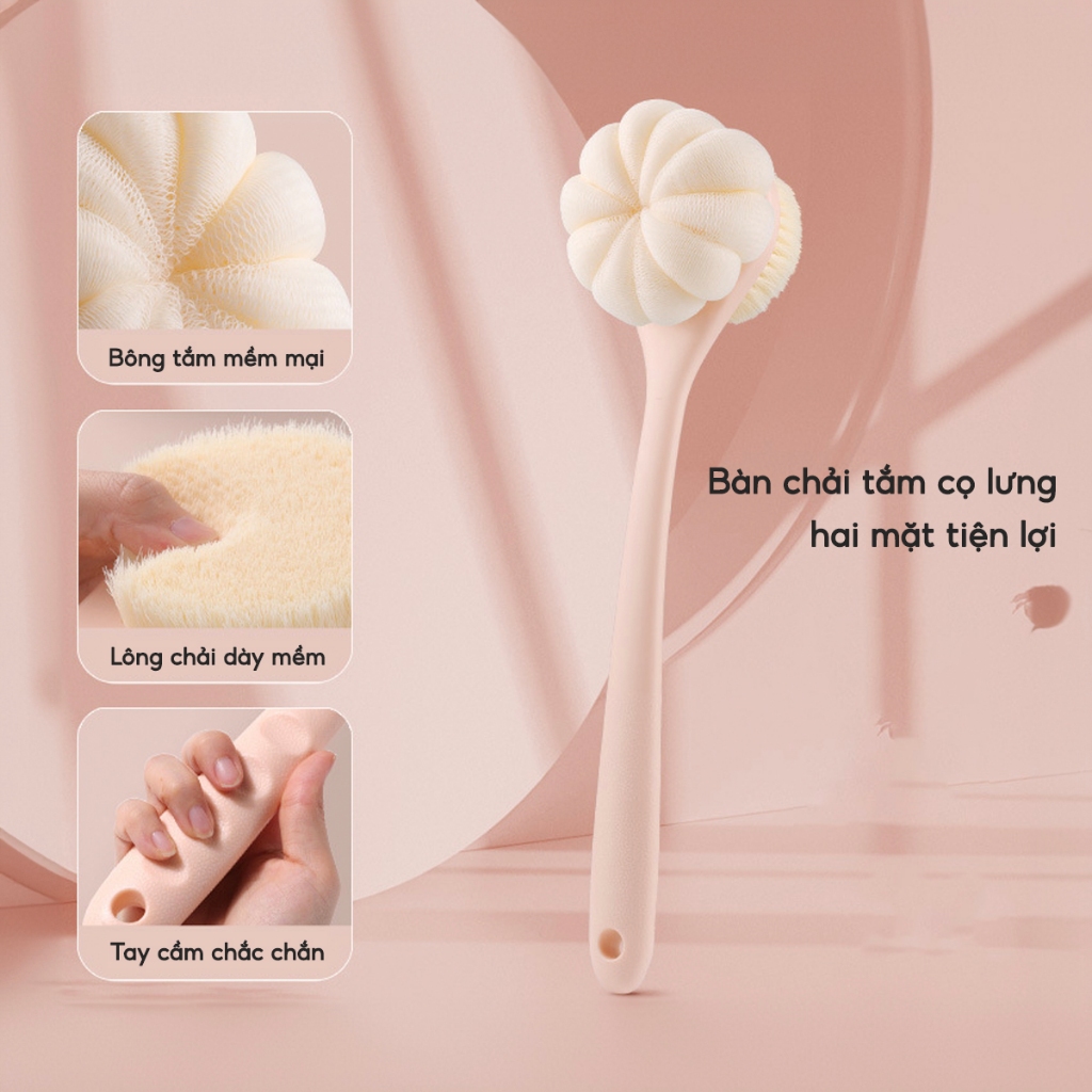 Cây Cọ Lưng 2 Mặt Tẩy Tế Bào Chết Massage, Bàn Chải Cọ Lưng Thư Giãn Bông Tắm Chà Lưng