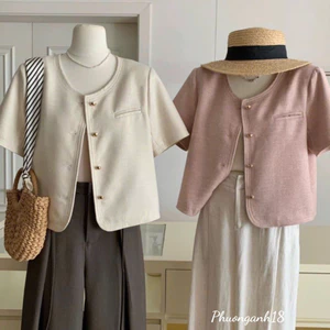 Áo blazer cổ tròn tay ngắn (dài tay) cúc tròn hàng quảng châu