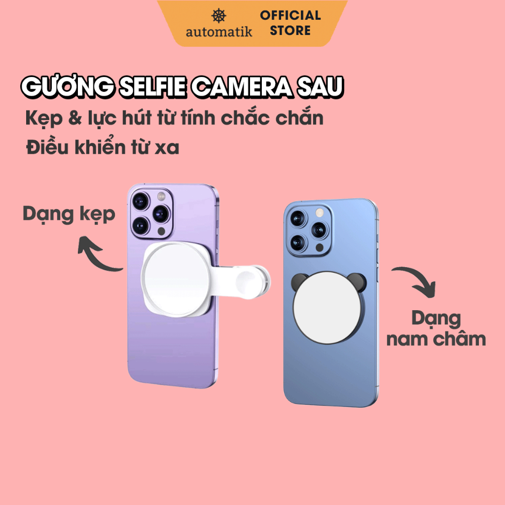 Gương Chụp Ảnh Phản Chiếu Kẹp Điện Thoại, Chụp Hình Hỗ Trợ Cam Sau Dán Điện Thoại Selfie - Automatik