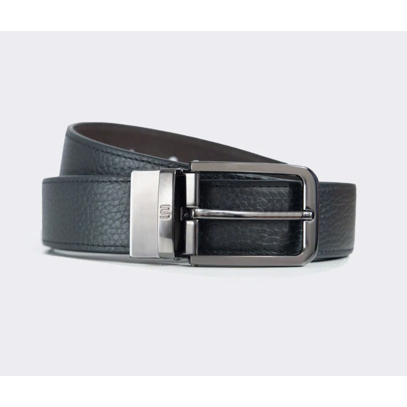Thắt lưng da Nam Insidemen IBL03203, thắt lưng dạng mặt kim dây đục lỗ từ da bò nhập khẩu, màu Đen-Đen