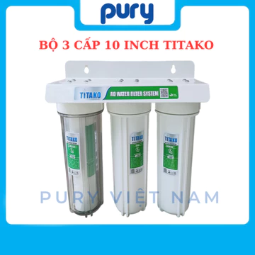 Bộ lọc thô 3 cấp 10 inch TITAKO - Lọc cặn bẩn - Lọc trước Máy Ion kiềm - Ren 21, Nhựa nguyên sinh, Đầy đủ phụ kiện