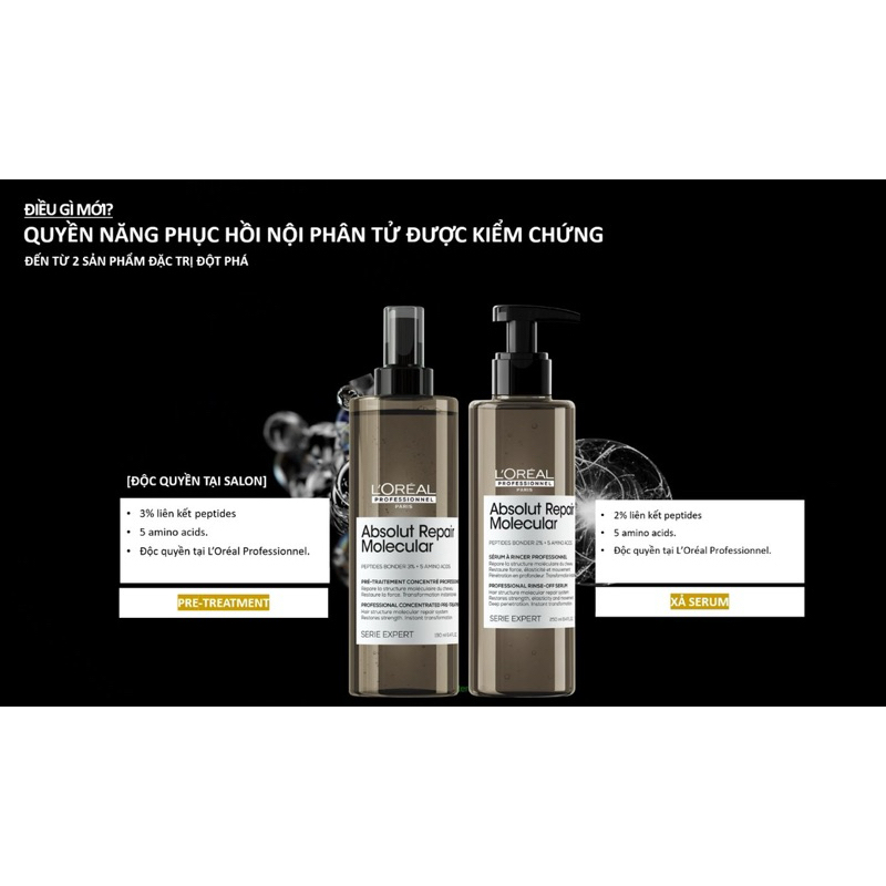 Serum xả tóc Rinse Off L'Oreal ARM Absolut Repair Molecular siêu phục hồi cấp phân tử Peptides 250ml