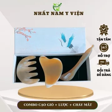Bộ 3 dụng cụ mát xa da mặt, ấn huyệt cạo gió bằng sừng trâu - Dụng Cụ Diện Chẩn