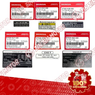 Bộ Tem Thông Số AB 2016, Air Blade 2017 2018 2019 87502-KVG-950, 87514-K44-V00, 87560-KVB-950 Chính Hãng - ZZM