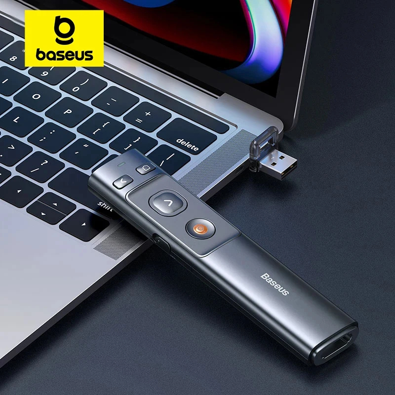 Bút Laser trình chiếu Baseus Orange Dot Wireless Presenter cho Laptop/ Macbook (100m. 2.4Ghz USB/Type C Receiver, Wirele