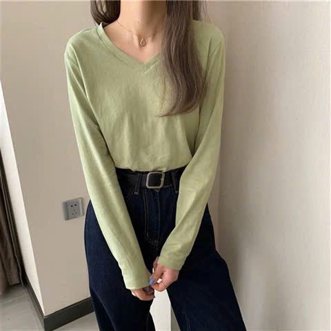 Áo thun Nữ tay dài cổ V, Áo thun cổ tim dài tay JULY fashion, Chất thun xược cotton mềm mịn, phom rộng dáng dài