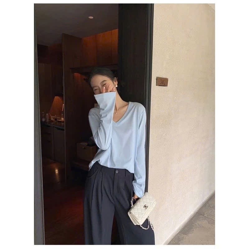 Áo thun Nữ tay dài cổ V, Áo thun cổ tim dài tay JULY fashion, Chất thun xược cotton mềm mịn, phom rộng dáng dài
