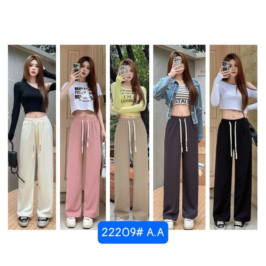 Quần Jogger Ống Rộng Suông Dài Nữ Vải Cotton, Quần Ống Suông Dáng Dài Cao Cạp Chun Có Dây Rút Vải Mát