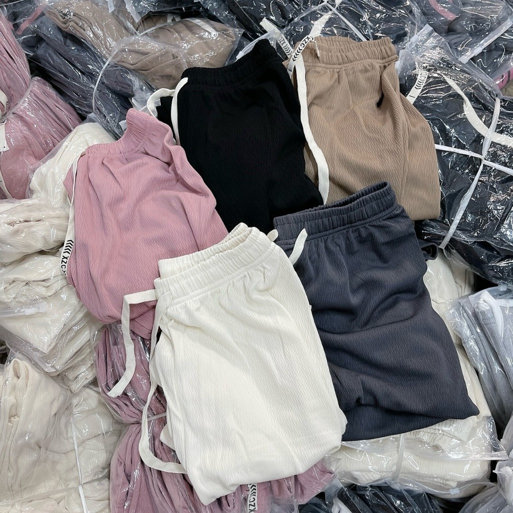 Quần Jogger Ống Rộng Suông Dài Nữ Vải Cotton, Quần Ống Suông Dáng Dài Cao Cạp Chun Có Dây Rút Vải Mát