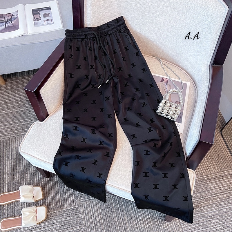 Quần Jogger Ống Rộng Suông Dài Nữ Vải Lụa, Quần Ống Suông Dáng Dài Cao Cạp Chun Có Dây Rút