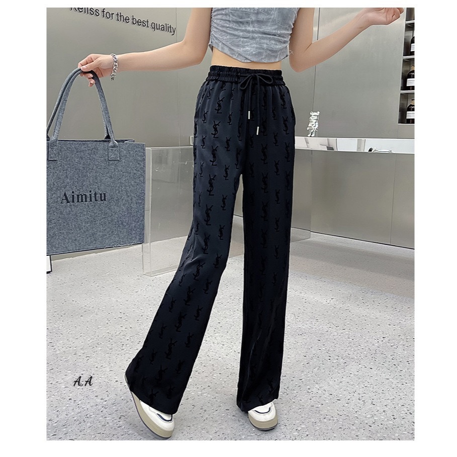 Quần Jogger Ống Rộng Suông Dài Nữ Vải Lụa, Quần Ống Suông Dáng Dài Cao Cạp Chun Có Dây Rút