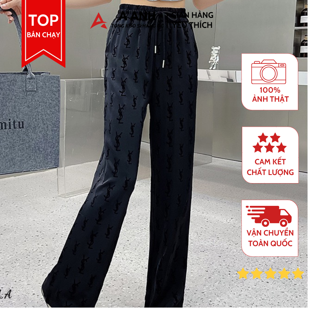 Quần Jogger Ống Rộng Suông Dài Nữ Vải Lụa, Quần Ống Suông Dáng Dài Cao Cạp Chun Có Dây Rút