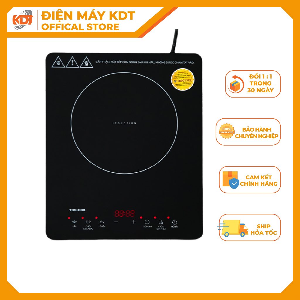 Bếp Điện Từ Toshiba IC20R2SV, 3 Chế Độ Nấu, Công Suất 2000W, Mặt Kính Ceramic Hegon Cao Cấp - KDT89