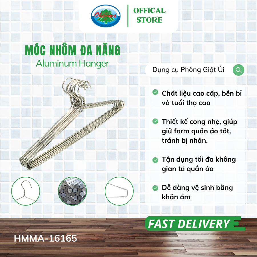 Ảnh Set 10 Móc Nhôm Treo Quần Áo Ohiama Aluminum Hanger HMMA-16165 | Mắc Phơi Đồ Đa Năng Chính Hãng 1